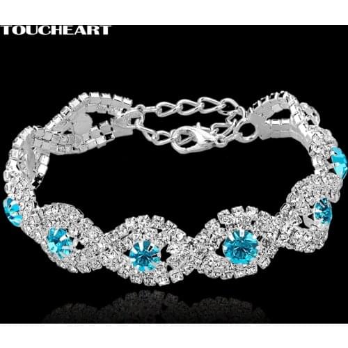 TOUCHEART Luxury Wedding Crystal Bracelet With Stones For Women Silver Bracelets Bangles Turkish Blue Jewelry Bracelet SBR140169
