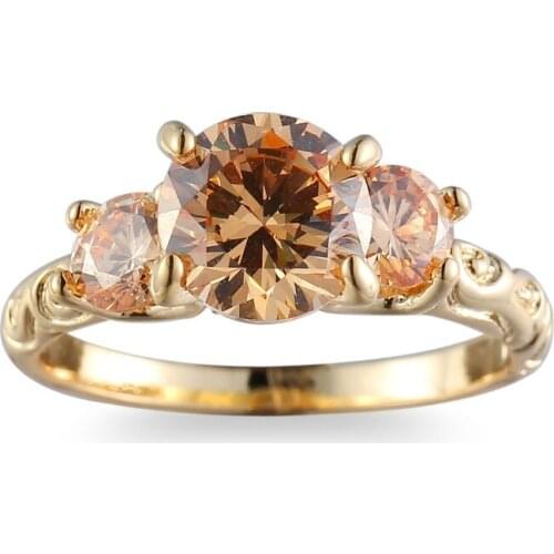 Female Girls Geometric Color crystal Filled & Gold Ring Promise Wedding Engagement Rings For Women Best Gifts