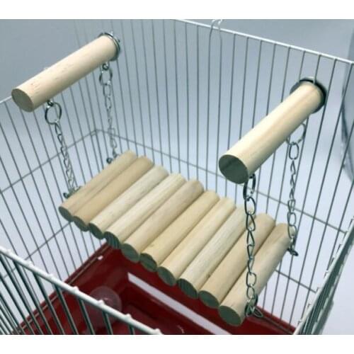 1PCS Bird Toy Parrot Toy Round Wooden Stick Swing Treadmill Trestle Hamster Climbing Ladder Chain Swing
