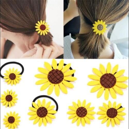 1PC Lovely Sunflower Elastic Hair Bands Toys For Girls Handmade Bow Headband Scrunchy Kid1PC Los Hair Accessories For Women 2020