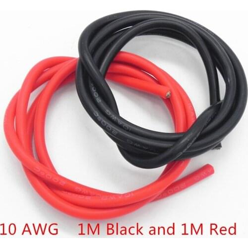 10 set/lot 10AWG Silicone Wire Cable / Silica Gel Wire / Silicone Tinned copper Cable 1M Black+1M Red High temperature DZ0176