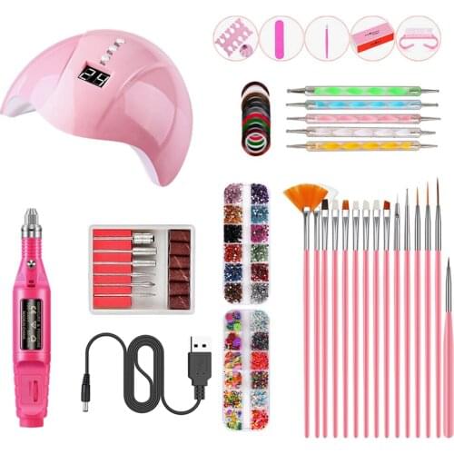 12 Pack Nail Dryer Light Polisher Crystals Brushes Nail File Striping Tapes Kit