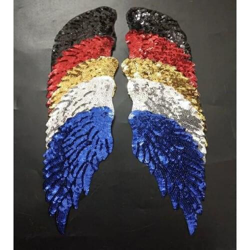 2 Pairs Sequin Wings Badge Fabric Iron on Patches Gold/Silver/Red/Black/Blue Embroidery Applique DIY Decoration Sequins Patch