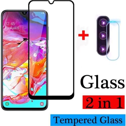 2 in 1 Full Glue Samsun A70 Tempered Glass for Samsung Galaxy A70 Camera Screen Protector on For Galaxy A 70 Protect Glass Film