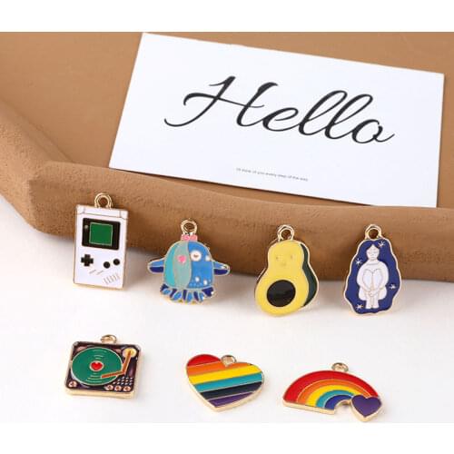 6pcs cute earrings japanese fun cartoon animation rainbow love radio pendant DIY handmade jewelry earring for female material