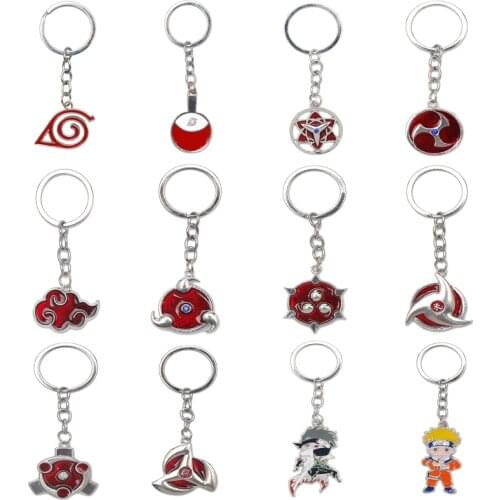 Anime Keychain Konoha Symbol Akatsuki Red Cloud Keyrings Pendant Anime Accessories Cartoon Key Ring