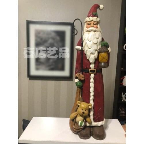 Resin Craft Home Decoration Limitation Woodcut Thin And Long Santa Claus Lantern With Gift Bag LED Lights Christmas Gift