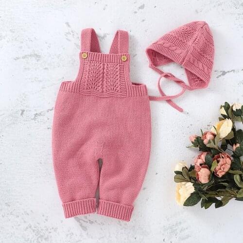 Baby Romper Autumn Winter Newborn Bebe Jumpsuit Outfit Solid Knitted Adjustable Hat Jumpsuit Boy Girl Infant Clothing Sleeveless
