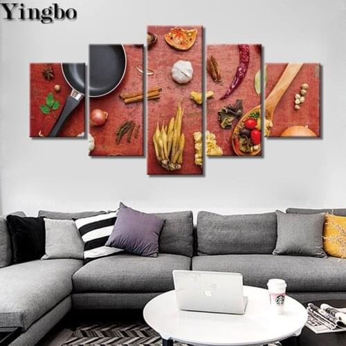 Diy 5D Diamond Painting Kitchen Various seasoning Full Square Round Diamond Embroidery 5 piece Mosaic Decor Modular Painting
