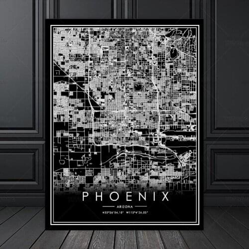 PHOENIX world city map Popular Living Room Kitchen Map Poster print wall Artwork Modern Canvas Painting home decoration