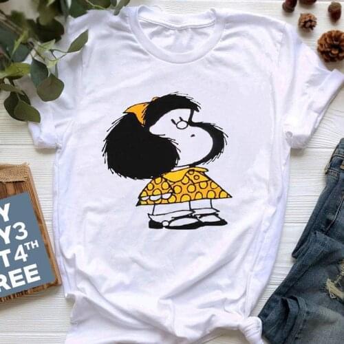 Womens T-shirt Cartoon PAZ Mafalda or QUIERO Cafe Printed Graphic T-shirt Harajuku Fashion Funny T-shirt Women