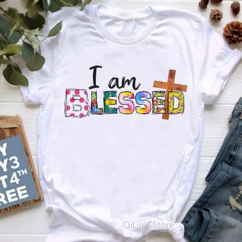 I Am Blessed Letter Print T-Shirt WomenS Clothing Tshirt Femme Harajuku Kawaii Clothes Bless Your Heart T Shirt Female