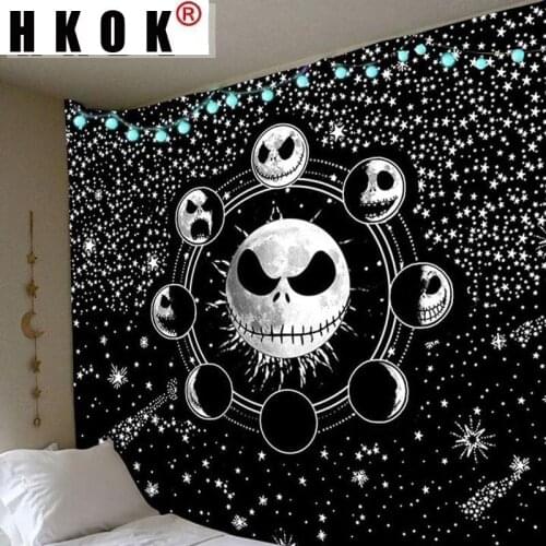 HKOK Nightmare Before Christmas Starry Night Sky Gift Movie Lover Skull Tapestry Skin-friendly Polyester Tapestry Tapiz 8 Size