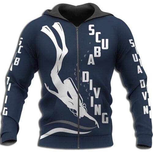 Scuba Diving Art 3D Full Printed Zipper Hoodies Men and Women Autumn/Winter Fashion Casual Jacket Hip Hop Tops LLJ019