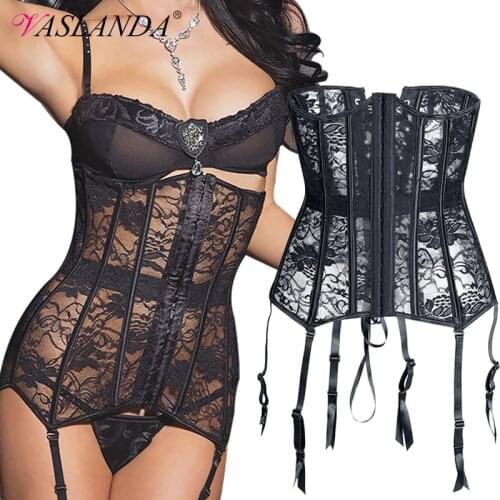 Bustiers & Corsets Sexy Mesh Steampunk Corset Waist Training Corsets Lace Up Underbust Corselet Modeling Corsages Gothic Korset