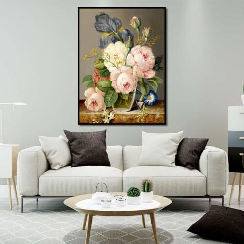 Colorful Beauty Flowers Arrangement Green Leaves Canvas Painting Posters and Prints Wall Art Picture for Living Room Home Decor