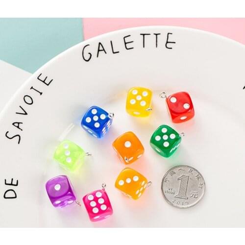 10pcs 14mm Transparent Color Plastic Dice Creative Charms DIY Making Earrings Necklace Jewelry Accessories