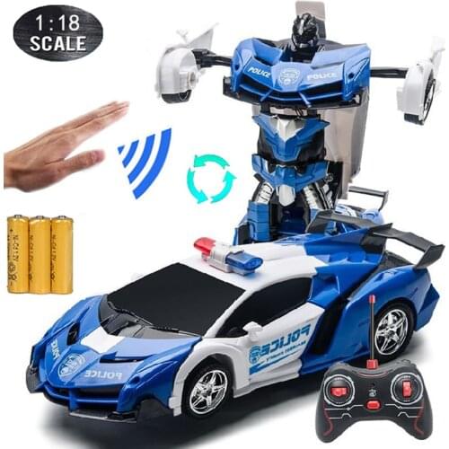 1:18 RC Cars 24CM Gesture Sensing Transformation Police Car Robot Deformation Remote Control Sports Vehicle Toy for Kids Boy C02