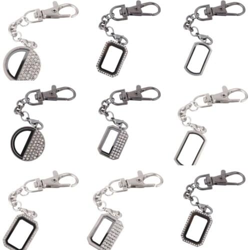 5Pcs/Lot Metal Rhinestone Octagon And Round Glass Locket Perfume Keychain Fit Memory Floating Locket Keyring Xmas Gift Jewelry