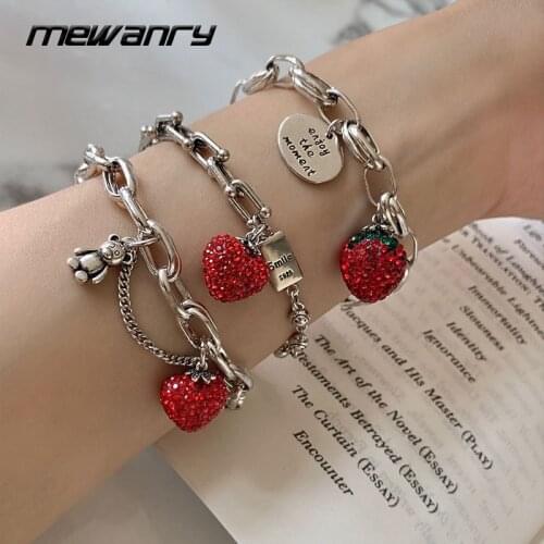 MEWANRY 925 Sterling Silver Bracelets for Women New Trendy Elegant Vintage Sparkling Strawberry Zircon Party Jewelry Girl Gifts