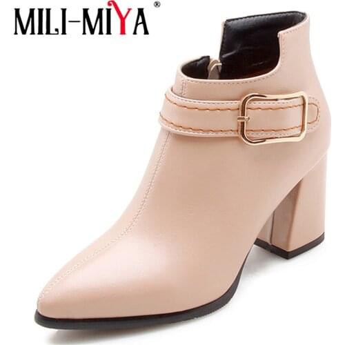MILI-MIYA New Arrival Women Boots High Quality Pu Leather Pointed Toe Comfortable Square Heel Waterproof Plus Size 34-47