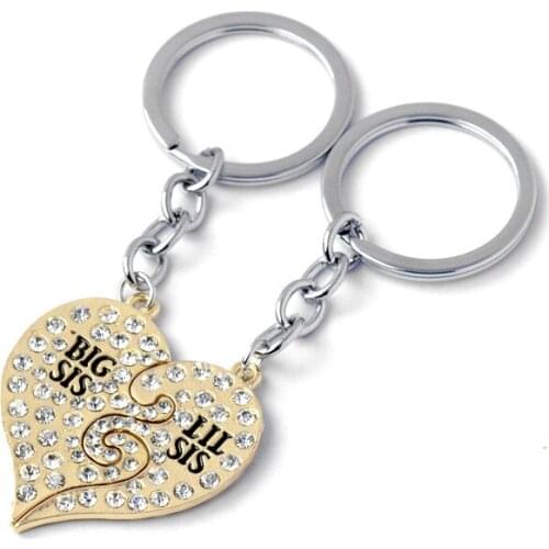 Euro-American Fashion Jewelry BIG/MIDDLE/LITTLE Keychain Best Sister Loving Heart Rhinestone Pendant Key Rings For Gifts