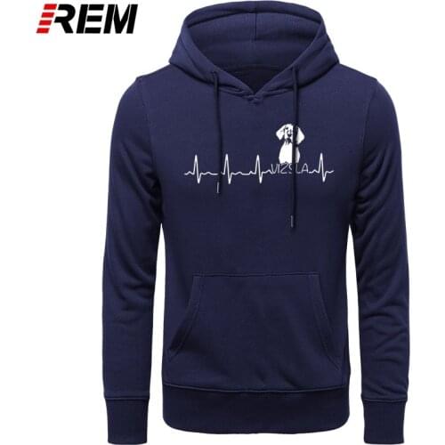 REM Hoodies Men Heartbeat Vizsla Funny for Dog Lover Vintage Crewneck Long Sleeve Tops Hoodies, Sweatshirts