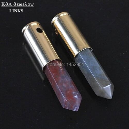 Real 24k gold reiki chakra healing quartz stone pendant Indian prism Drill Stone Bullet Point Pendant Fit Necklace
