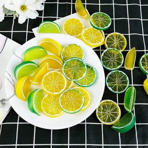 NHBR Artificial Lemon Slices Blocks 30Pcs Fake Lemon Slices and 20Pcs Lemon Blocks Realistic Fruit Lemon Decorations