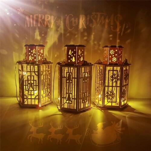 New Style Christmas Wooden DIY LED Lantern Fairy Light String Christmas Party Holliday Wedding Decoration Navidad Home Decor