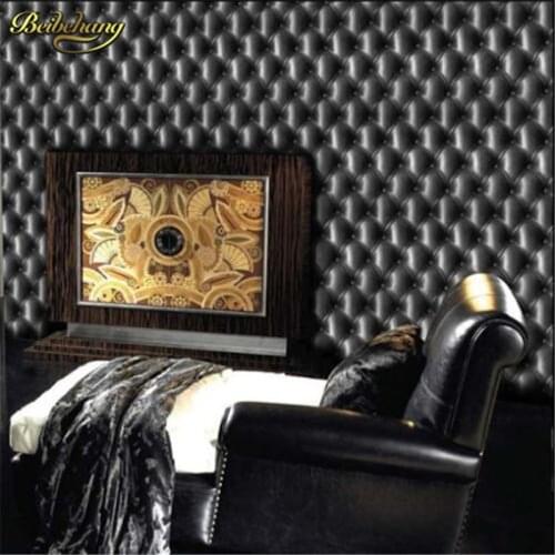 Beibehang wallpaper Leather black classic wall paper vinyl Designer Cushion headboard effect living room bedroom wall paper