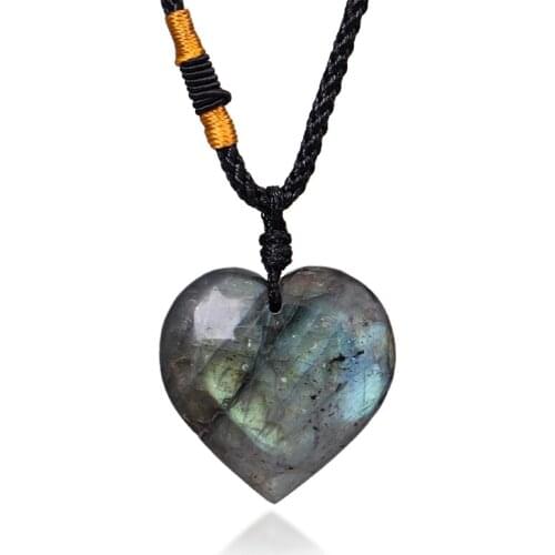 Natural Heart Shape Labradorite Necklace Handmade Jewelry Vintage Stone Pendant Necklace For Women Gift