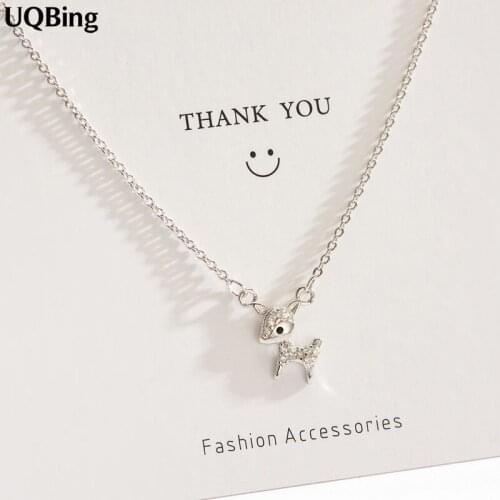 Korea 925 Silver CZ Rhinestone Cute Deer Pendant Necklaces 925 Sterling Silver Chain Necklaces Jewelry Collar Colar