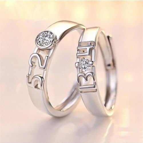 Popular 2 PCS/Set Romantic Open Couple Ring Fashion Wedding Number Cubic Zircon Ring Set Lover Adjustable Rings Jewelry