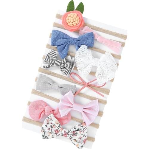10pcs/set Baby Girls Hair Tie Bows Nylon Headbands For Girls Hair bows Handmade Elastic Girl Hairbands Kid Children Baby Turban