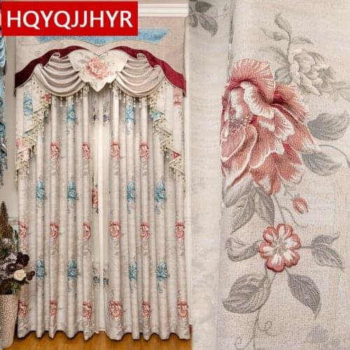 Top Europe 3D Jacquard Full Blackout Decoration Living Room Curtains High Quality Beige Villa Apartment Curtains For Bedroom