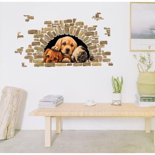 Three Puppies Pet Wall Stickers Living Room Study Corridor Backdrop Wall Decoration DIY Bedroom Decor Decals Removable Mural