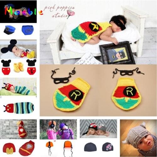 Crochet Iron Man Newborn Baby Photo Props Knitted Baby Boy Super Hero Costume Photography Prop Baby Accessories hat MZS-15043