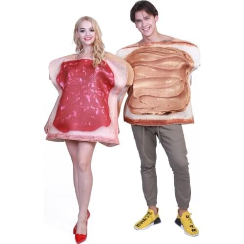 Adult women man bacon ham egg jelly toast bread costume food breakfast jumpsuit Halloween party cosplay costume 2pcs/set