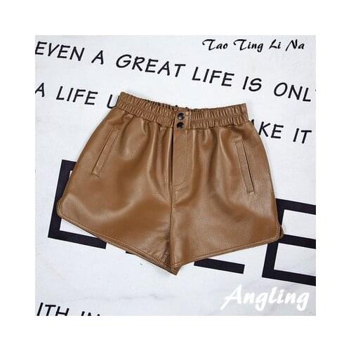 Top brand Spring 2020 Women Genuine Real Sheep Leather Shorts E57 high quality