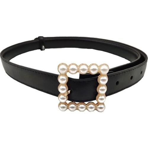 Ladies Belt Fashion Silver Color Circle Square Buckle PU Womens Belts Black Narrow Belts Body Wild Fashion Jeans Female Belt