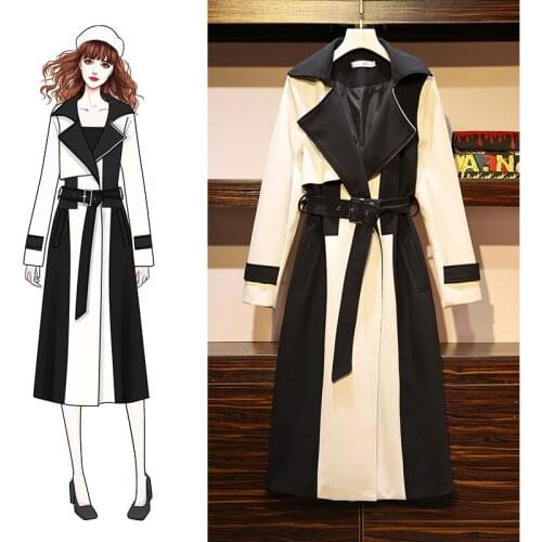 England Style Runway Women Autumn Vintage Hit Color Belt Trench Coat Office Lady Suit Collar Long Coats Plus Size 4XL Outerwear