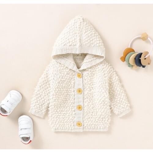 Winter Baby Boys Girls Knitted Cardigan Jackets Outfits Warm Infant Kids Hooded Sweaters Long Sleeve Coat
