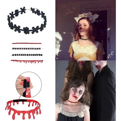 1pcs Halloween Horror Bloodstain Necklace Fashion Cut Necklace For Halloween Party Decoration Simulation Wound Necklace Props