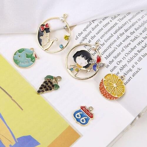 10pcs 2020 New Design Fashion Alloy Drip Little Girl Globe Cartoon Pendant Fruit Earrings For Women Diy Jewelry Accessories