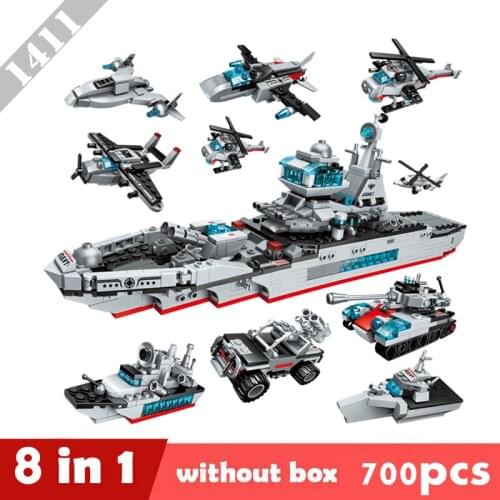1411 700pcs 8 in1 cruiser warship fighter car tank enlighten building blocks Bricks Toys For Children