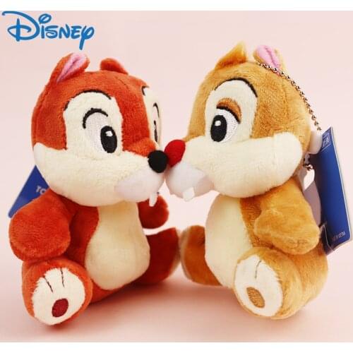 2pcs 11cm Chip And Dale Disney Plush Toys Keychains Women Brooch Kawaii Accessorie small animals For Backpack Gift To Girlfriend