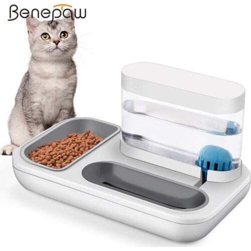 Benepaw Puppy Cat Bowl Food Water 2 in1 Detachable Anti Spill nonslip Base Small Dog Feeder Kitten Water Gravity Dispenser 1.5L