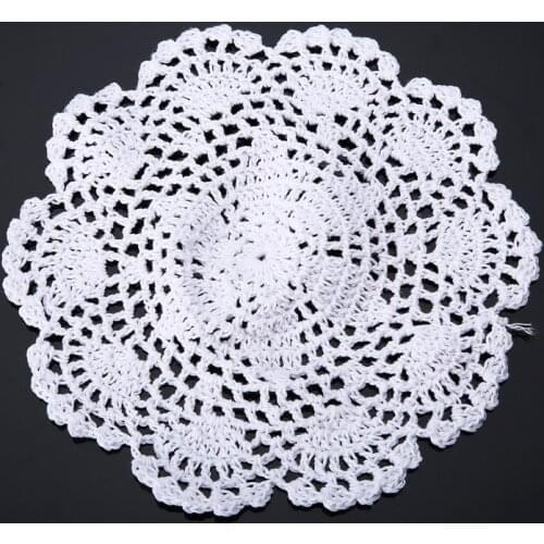 3pcs/set Round Cotton Coasters Applique White 20cm Hand Crochet Floral Doilies for Craft DIY Wedding Christmas Table Decoration