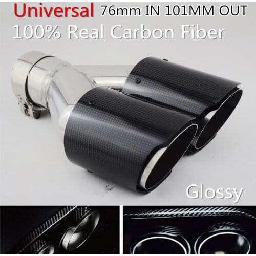 Car Styling 1 to2 Dual Hole Inlet 76mm Outlet 101mm A--Marked Real Carbon Exhaust Muffler Tip